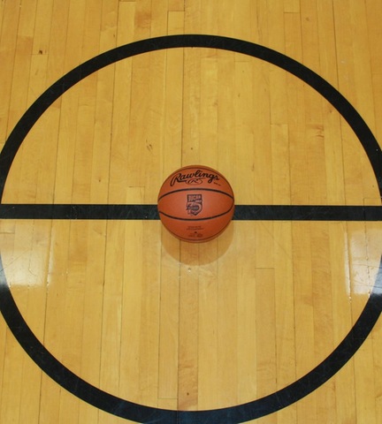 Picture of basketball at center court