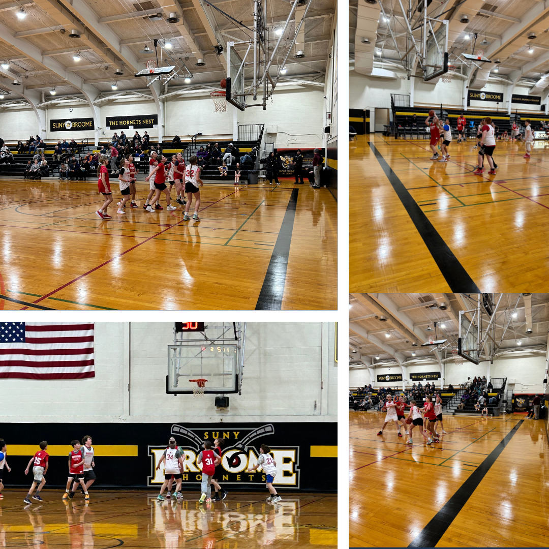 Collage of action photos for girls and boys basketball
